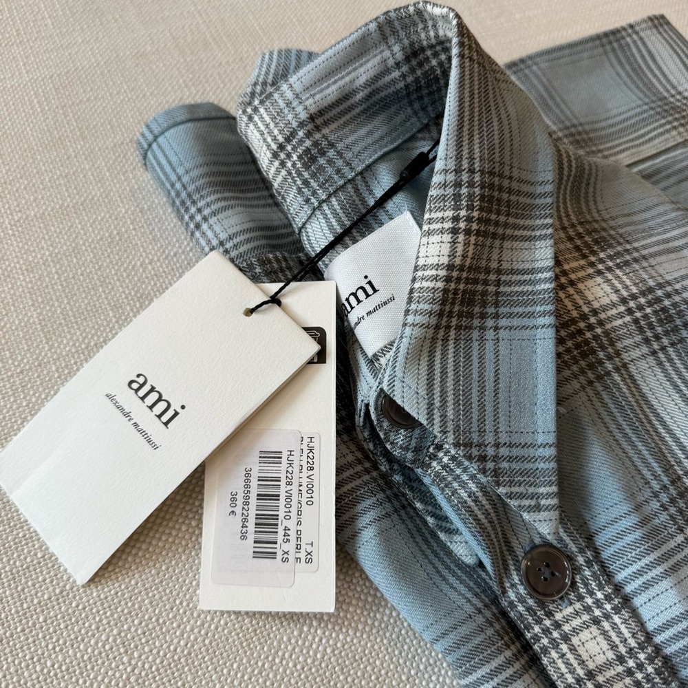 Ami Men's Gray Plaid Shirt